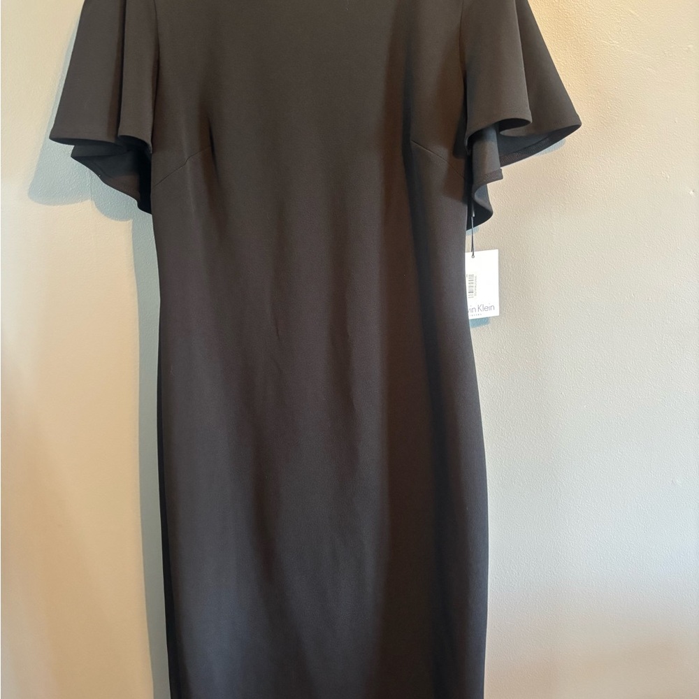 NWT Calvin Klein Black Flutter Sleeve Sheath Dress - Size 8